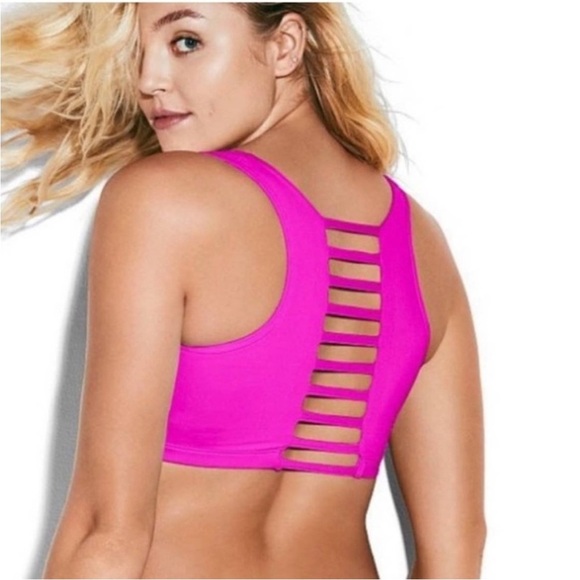 Victoria Secret PINK Ultimate Unlined sports bra cage straps front back pink L - Picture 8 of 8